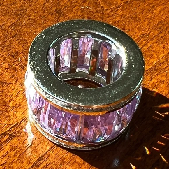 STATEMENT RING:  WIDE BAND w/ LIGHT AMETHYSTS SET IN 925 SILVER   (Size 4.5) - Picture 3 of 5